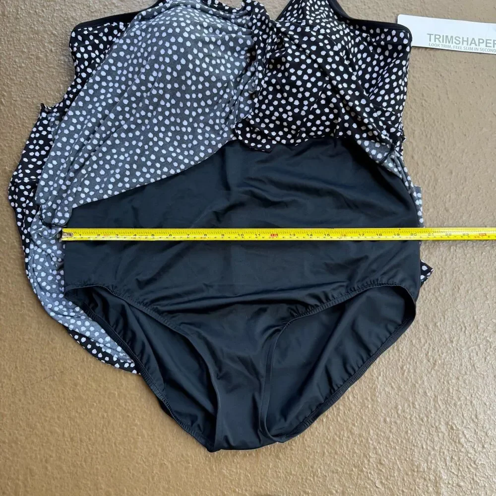 Trimshaper Swimsuit Dress Tracey Sz 24W One Piece Black White Dots Funfetti NWT - Picture 5 of 16